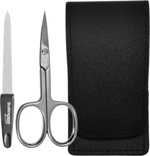 EloModa Nagelschere Solingen* Maniküre-Set mit Nagelschere & Feile – Echtleder-Etui Made, (2-tlg), gebogener Schnittfläche