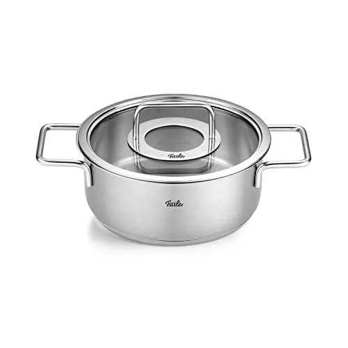 Fissler Pure Collection Edelstahl-Bratentopf (Ø 20 cm, 2,4L) - Kochtöpfe aus 90 % recyceltem Edelstahl, ideal für alle Herdarten, inklusive integrierter Mess-Skala für praktisches Kochen.
