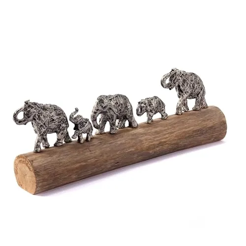 CREEDWOOD Deko AUFSTELLER Family Walk | Mangoholz & Aluminium Elefantenfamilie - Statuen, einzigartige Dekofigur aus Mangoholz und Aluminium, die den starken Familienzusammenhalt symbolisiert und deinem Zuhause eine warme Atmosphäre verleiht.