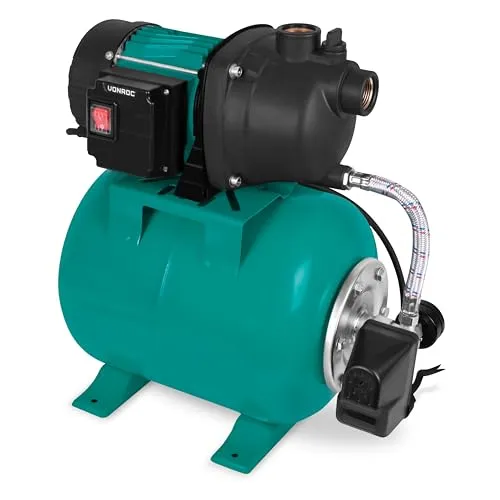 VONROC Hauswasserwerk 800W – Automatische Wasserpumpe für Gartenbewässerung - Vollautomatische Wasserpumpe mit 800W Leistung, 19L Tank und Trockenlaufschutz. Ideal für Garten, Stall oder Hausanwendungen – zuverlässig und energieeffizient.
