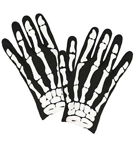 W WIDMANN MILANO Party Fashion 34275 - Skelett Handschuhe für Kinder, mit weißen Knochenmotiven, perfekt für Halloween und Karneval