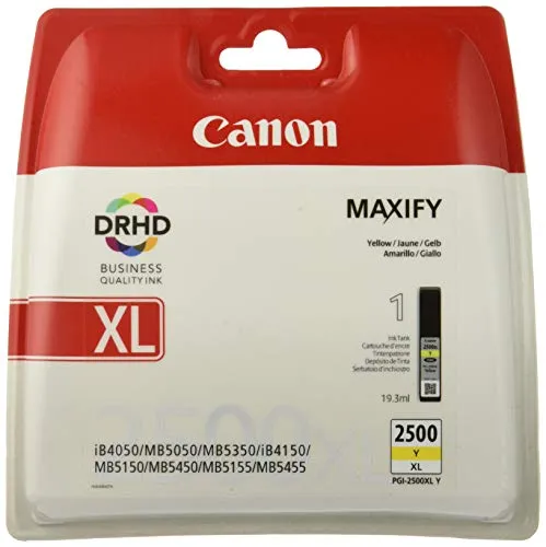 Canon PGI-2500 XL Y Druckertinte - Tintenpatrone für MAXIFY Drucker, hohe Reichweite mit 19,3 ml Pigmenttinte für brillante Ausdrucke und hervorragende Druckqualität.