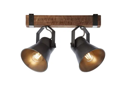 BRILLIANT Decca 2-flammiger Spotbalken in Schwarz - Moderne Deckenleuchte aus Metall und Holz, dimmbar und schwenkbare Köpfe für individuelle Lichtgestaltung. Ideal für kreative Beleuchtungslösungen in jedem Raum.