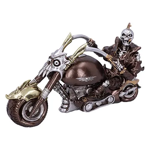 Nemesis Now Wheels of Steel Steampunk Motorrad-Skelett-Figur, 29 cm, silberfarben