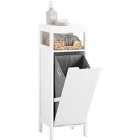 SoBuy Wäscheschrank BZR122 - Mehrzweckschrank mit integriertem Wäschesack, ideal für Ordnung im Bad oder Schlafzimmer. Modernes Design in Weiß, einfache Selbstmontage.