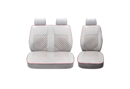 OMAC Autositzbezug für VW T4 Transporter 1990-2003, Grau-Rot - Atmungsaktiver Schonbezug mit Soft-Touch-Oberfläche. Einfache Installation und passgenauer Sitzschutz für Ihren VW T4. Ideal für den täglichen Einsatz.