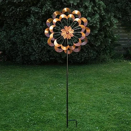 XXL Doppel Windrad ANTIK - Kupferfarbenes Gartendeko Highlight - Gartenverzierungen - Das 1,80m hohe XXL Doppel Windrad ANTIK aus Metall sorgt für ein charmantes Ambiente und ist ein imposanter Blickfang in jedem Garten.