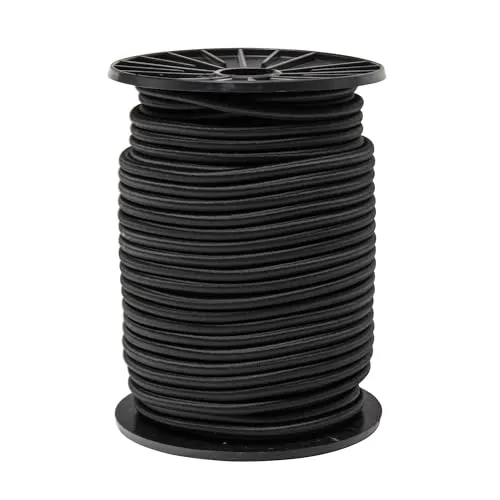 WERKA PRO Schwarzes elastisches Spannseil 6 mm x 50 Meter - Gummiseil auf Rolle, ideal für vielseitige Anwendungen, robust und langlebig, perfekt für den Einsatz im Garten oder beim Camping.
