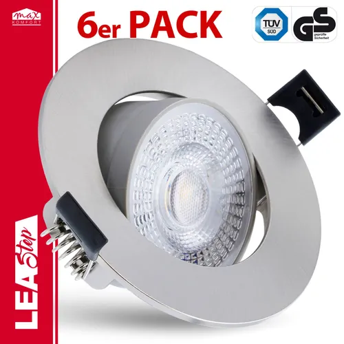 6er Set LED Einbaustrahler LEA-Step 7W in silber von Maxkomfort