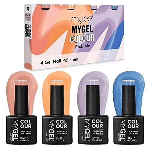 MyGel von MYLEE Pick Me Gel-Nagellack Set 4x10ml - Gellack für professionelle Maniküre und Pediküre, langlebig bis zu 3 Wochen, vegan und tierversuchsfrei - ideal für Salon und Heimgebrauch.