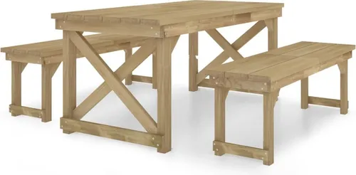 vidaXL 3-tlg. Garten-Essgruppe aus massivem Kiefernholz - Braun - Gartenmöbel-Set aus massivem, imprägniertem Kiefernholz, ideal für rustikalen Charme und Stabilität in Ihrem Außenbereich. Perfekt für Garten oder Terrasse!