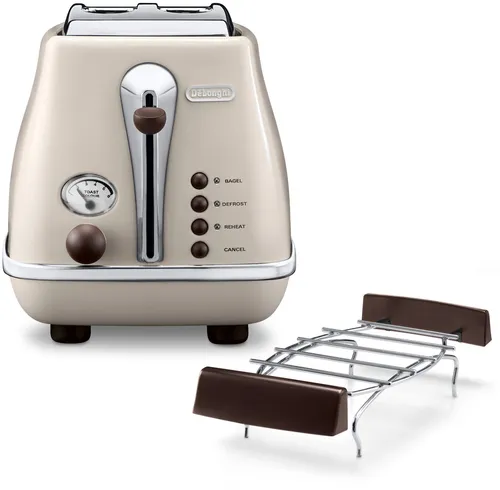 DeLonghi Icona Vintage CTOV 2103.BG - Eleganter 2-Schlitz-Toaster, mit Brötchen-Warmhaltefunktion und 6 Toaststufen für perfektes Toasten