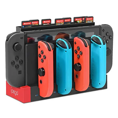 FYOUNG USB Ladestation für Joy Con Switch & Switch OLED Modell mit Spiele Aufbewahrung Zubehör Set, Controller Ladegerät mit USB Anschluss und Karten Aufbewahrungsbox