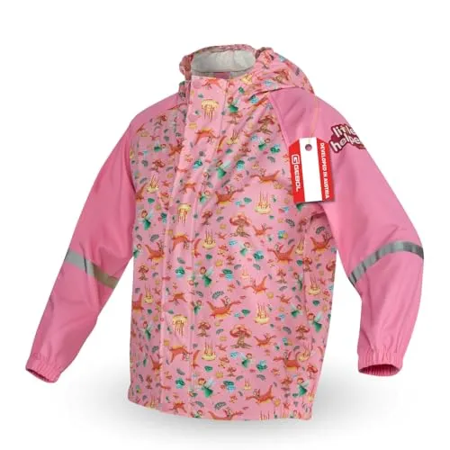 Gebol Kinder Regenjacke Little Helpers Märchenwald, 1 Stück wasserdichte Übergangsjacke mit Kapuze & Reflektoren, atmungsaktiv & leicht, für Mädchen, Farbe: pink, Größe: 110/116
