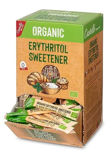 Natürliches Erythrit Bio Organic | 144 Sticks mit 5 g | Zuckerersatz - Keto und Paleo - 0 Glykämischer Index - Kalorienfrei - 0 Netto-Kohlenhydrate - Keine GVO - Castello since 1907-720 g