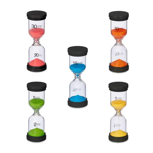 Sanduhren Set 5-teilig - Bunte Teeuhr und Eieruhr - Eieruhren & Kurzzeitmesser, ideales Set für Kinder mit bunten Sanduhren, perfekt zum Zeitmessen beim Kochen oder Spielen.