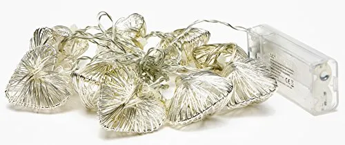 LED-Highlights Deko Draht Lichterkette Micro 10 Metall Herz silber LED warmweiß 1,85 m Micro Beleuchtung Batterie Drahtlicherkette