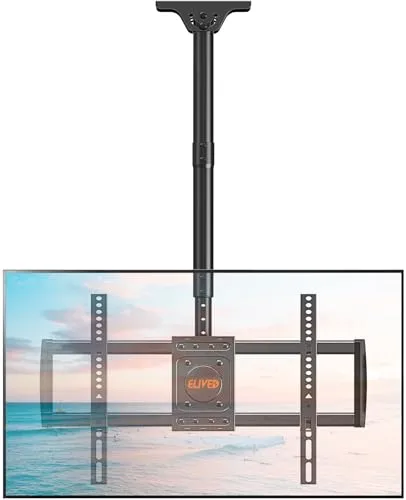 ELIVED TV Deckenhalterung für die meisten 37-75 Zoll Flach & Curved Fernseher bis zu 50KG, max. VESA 600x400mm, Höhenverstellbare Decken TV Halterung für Flachdach oder Schrägdach, EV3016