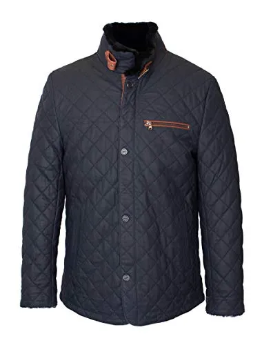 Lolus Gesteppte Winter Herren Lederjacke Steppjacke mit Lammfell gefüttert - Leno Lammfell in 2 Farbvarianten (54, Dunkelblau Braun)