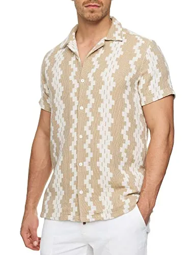 Produktbild Indicode Herren INCosby Kurzarmhemd mit Button-Down-Kragen | Gestreiftes Herrenhemd in Weiß, XXL