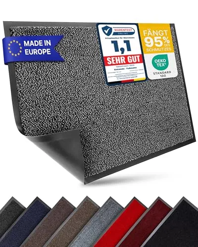 Entrando Fußmatte 90x150 cm - Waschbar & Rutschfest für Innen- und Außenbereich - Robuste Schmutzfangmatte für Eingangsbereiche, ideal für nasse Schuhe. Die rutschfeste Unterseite sorgt für Sicherheit, während die große Fläche von 90x150 cm optimalen Schutz bietet.