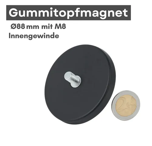 MaajeeKuto Magnet Gummitopfmagnet Ø88 mm M8 Innengewinde 55 kg Haftkraft Neodym Magnet (10-St)