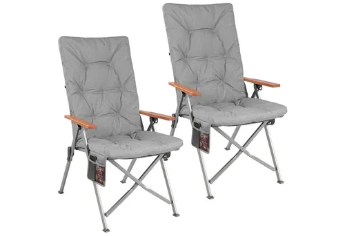HOMECALL Campingstuhl Faltbar Hochlehner Luxus Klappstuhl mit 4,5cm Dicke Gepolstert (150kg Belastbar mit 4 Positionen Verstellbar Angelstuhl, 2 St), für Garten Balkon Wohnmobil grau