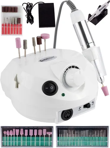 MalTec Profi Nagelfräser 30W - Elektrische Nagelfeile Set mit Fußpedal - Elektrische Nagelfräser für Pediküre & Maniküre, bis zu 30.000 U/Min, inklusive 6 professionellen Bits für perfekte Nagelpflege und schnelle Ergebnisse.