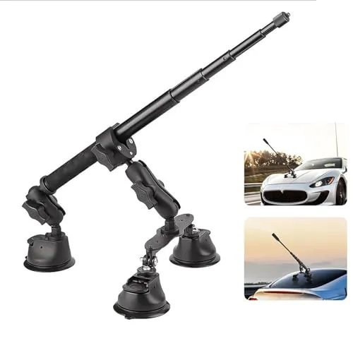 RATSTONE Dreifach-Saugnapf-Autohalterungs-Set - Halterungen für Actionkameras, flexible 360°-Einstellungen und 112cm verlängerbarer Selfie-Stick für vielseitige Aufnahmen im Auto oder unterwegs.