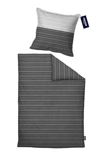 HECHTER PARIS Wendebettwäsche 0061310, 2-teilig Satin mit feinem Glanz - Bettwäsche aus 100% Baumwolle, wendbar und pflegeleicht, ideal für ganzjährigen Einsatz. Stilvolles Design in silbergrau für ein elegantes Schlafzimmer.