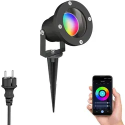 ledscom.de LED Gartenstrahler DUK schwarz Erdspieß für außen, Aluminium, IP65, inkl. Smart Home RGBW GU10 LED Lampe, 5,41W, 473lm