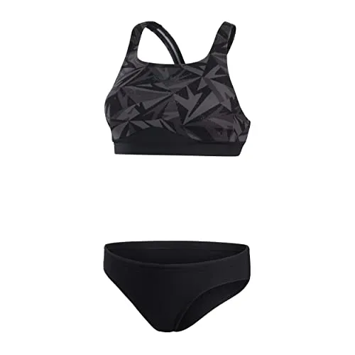 Speedo Damen Hyperboom 2 PC Bikini, Schwarz/Grau, 28