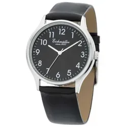 Eichmüller Quarzuhr Herren Sehr flaches Gehäuse Schwarzes Zifferblatt 3050-02, Lederarmband, Klassische Armbanduhr für Business und Freizeit