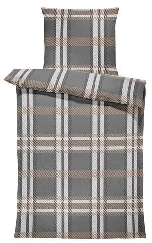 One Home Bettwäsche Karo Streifen, Fleece, 4 teilig, Kariert modern, kuschelig flauschig warm weich Winter Normalgröße