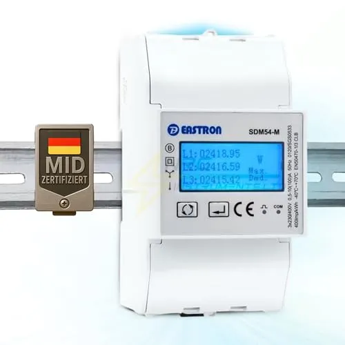 Eastron SDM54-M MID-zertifiziertes dreiphasiges 100-A-Direktanschluss-DIN-Schienen-RS485-Modbus-MID-Messgerät für EV-Ladegeräte und Solarsysteme