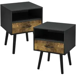 [en.casa] Beistelltisch 2er Set Gävle - Vielseitige Wohn- und Nachttische - Beistelltische fürs Wohnzimmer, stilvolles Design mit praktischer Schublade und Ablagefach für optimalen Stauraum.