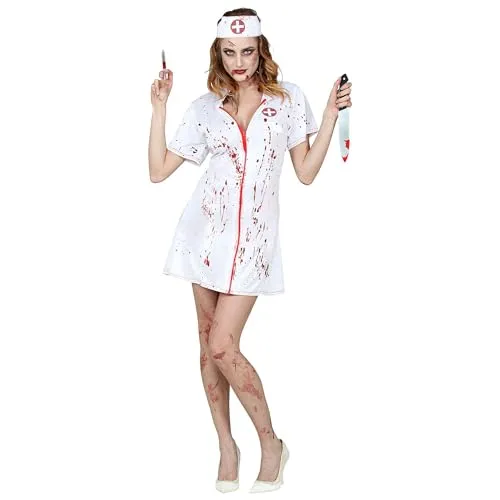 W WIDMANN MILANO Party Fashion - Kostüm Zombie Krankenschwester, gruseliges Minikleid mit Blutflecken in XL für Halloween