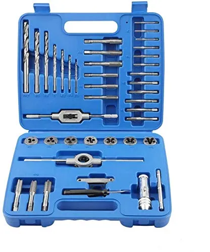 GSR Gewindeschneidsatz 40 teilig Metrisches Gewinde M3 bis M12 HSS-G, Gewindeschneider, Schneideisen, Kernlochbohrer, Haltewerkzeuge, Gewindeschablone und Schraubendreher