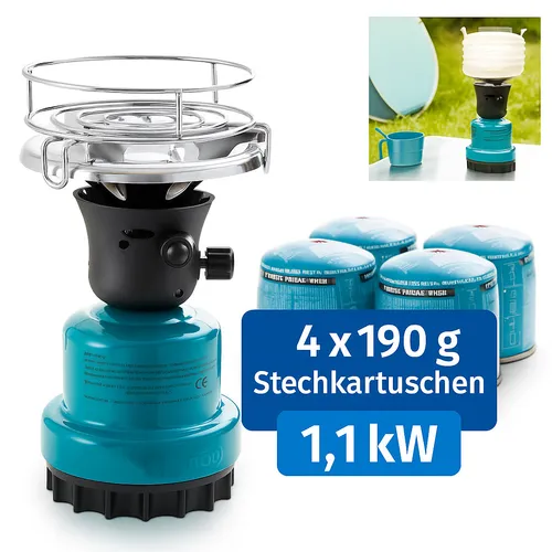 Campingkocher 1,1 kW mit 4x 190g Gas Kartuschen Outdoor Camping Kocher Herd 