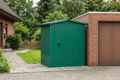 Hörmann Ecostar Gerätehaus aus Metall 166x118 cm – Robust und Wartungsarm - Praktisches Gerätehaus für den Garten mit 0,4 mm Wandstärke und witterungsresistenter Beschichtung. Bietet durchdachten Stauraum und ist ideal für die sichere Aufbewahrung von Gartengeräten.