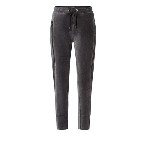 MAC Stoffhose Damen Baumwolle grau, 42 729244-0001-00420 - Bundfaltenhose aus hochwertiger Baumwolle, mit markanten Reißverschlüssen und sportlichen Teilungsnähten für einen modernen Look.