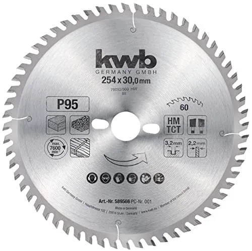 kwb Kreissägeblatt 254 x 30 mm, sehr feiner Schnitt, Sägeblatt geeignet für Arbeitsplatten, Holz und beschichtete Platten