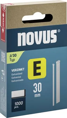 Novus Nägel E Typ J 30 mm (1000 Stück, Material: verzinkter Stahldraht, Kartonverpackung mit Schiebe-FS, Nagel-Set) 044-0092