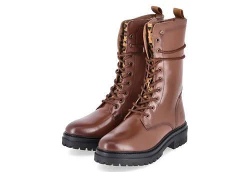 Bullboxer Damen Stiefelette 6YY0870201 in Braun 40 EU - Elegante Stiefelette aus hochwertigem Leder in Cognac/Leopard. Ideal für stilvolle Looks, mit praktischem Reißverschluss und bequemem Blockabsatz.
