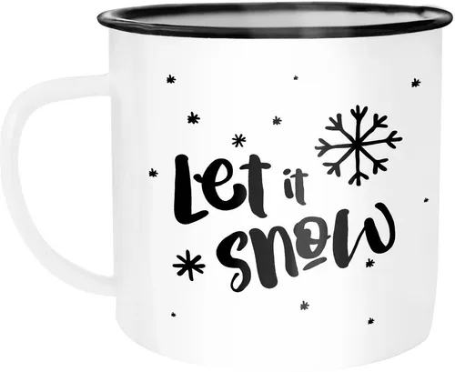 Autiga Tasse Emaille Tasse Becher Let it snow Weihnachten Schnee Schneeflocken, Emaille, emailliert und mit Aufdruck
