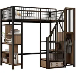 Stilvora Hochbett Schwarz, 90x200 cm – Praktisches Kinderbett für platzsparende Lösungen - Dieses Hochbett nutzt den Raum optimal und schafft zusätzlichen Platz für eine Arbeits- oder Sitzecke. Mit stabiler Konstruktion und Stauraumtreppe ist es ideal für kompakte Räume. Maße: 204 × 143 × 170 cm.