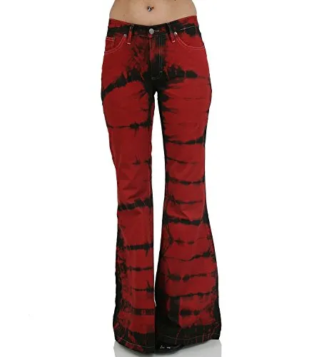 COMYCOM Batik Schlaghose im Boho Hippie Look schwarz rot 34/34 - Stilvolle Batik Schlaghose für einen trendigen Boho-Look. Ideal für lässige Outfits und bequem im Alltag. Verfügbare Größe: 34/34.