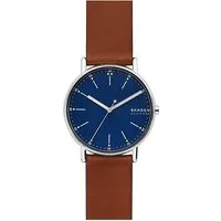 Skagen Herren-Signatur-Dreizeigeruhr 40 mm - Armbanduhren für Herren mit elegantem Edelstahlgehäuse, wasserdicht bis 5 ATM und stilvollem braunen Lederarmband - ideal für jeden Anlass.