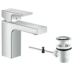 hansgrohe Vernis Shape 100 Waschtischarmatur 71561000 - Einhebelmischer mit Zugstangen-Ablaufgarnitur, energieeffizient und ideal für modernes Badezimmer