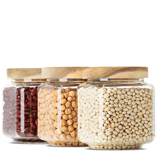 Econovo® Vorratsgläser Set eckig 600ml (3-teilig) - Glasbehälter Set aus robustem Borosilikatglas, stapelbar und luftdicht mit einzigartigem Design und zertifiziertem Holzdeckel für sichere Lebensmittelaufbewahrung.